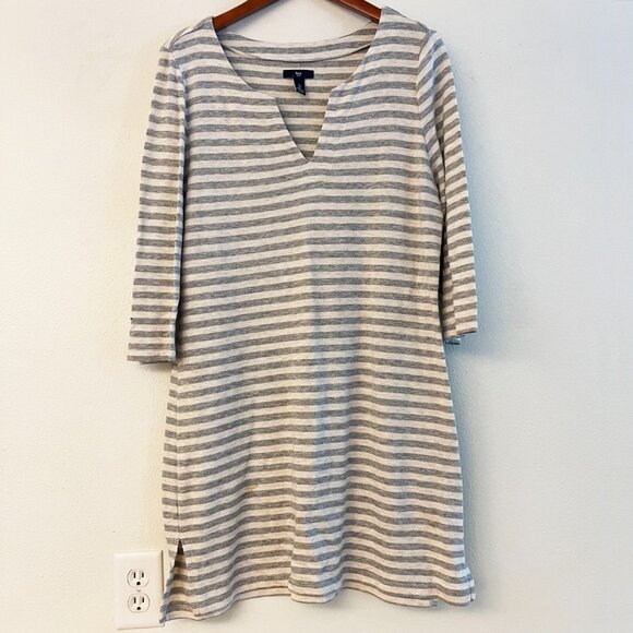 Gap Women's 3/4 sleeve gray/white striped terry dress, size L - Picture 1 of 5